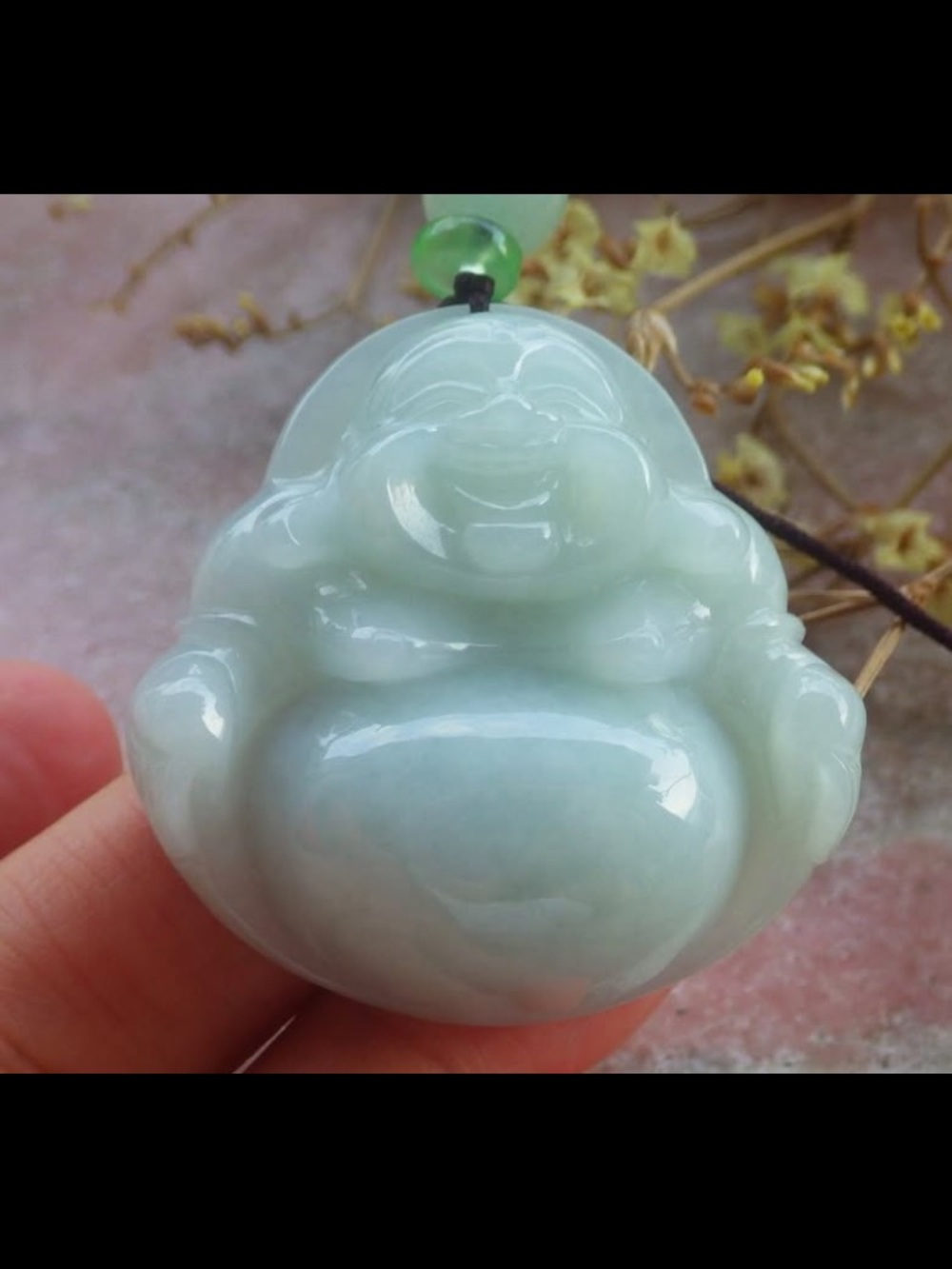 Certificate Jadeite Jade Light Green Pendant luck Laughing Buddha god